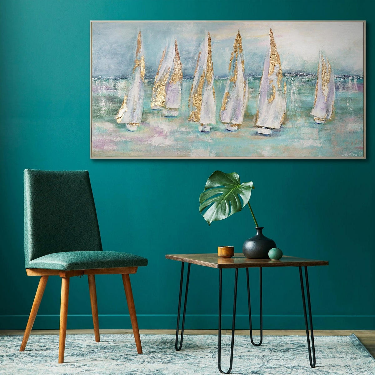 GEMÄLDE Segelboote Schattenfugenrahmen beige 200x100 cm - Beige, Holz (200/100cm) - YS-art gallery