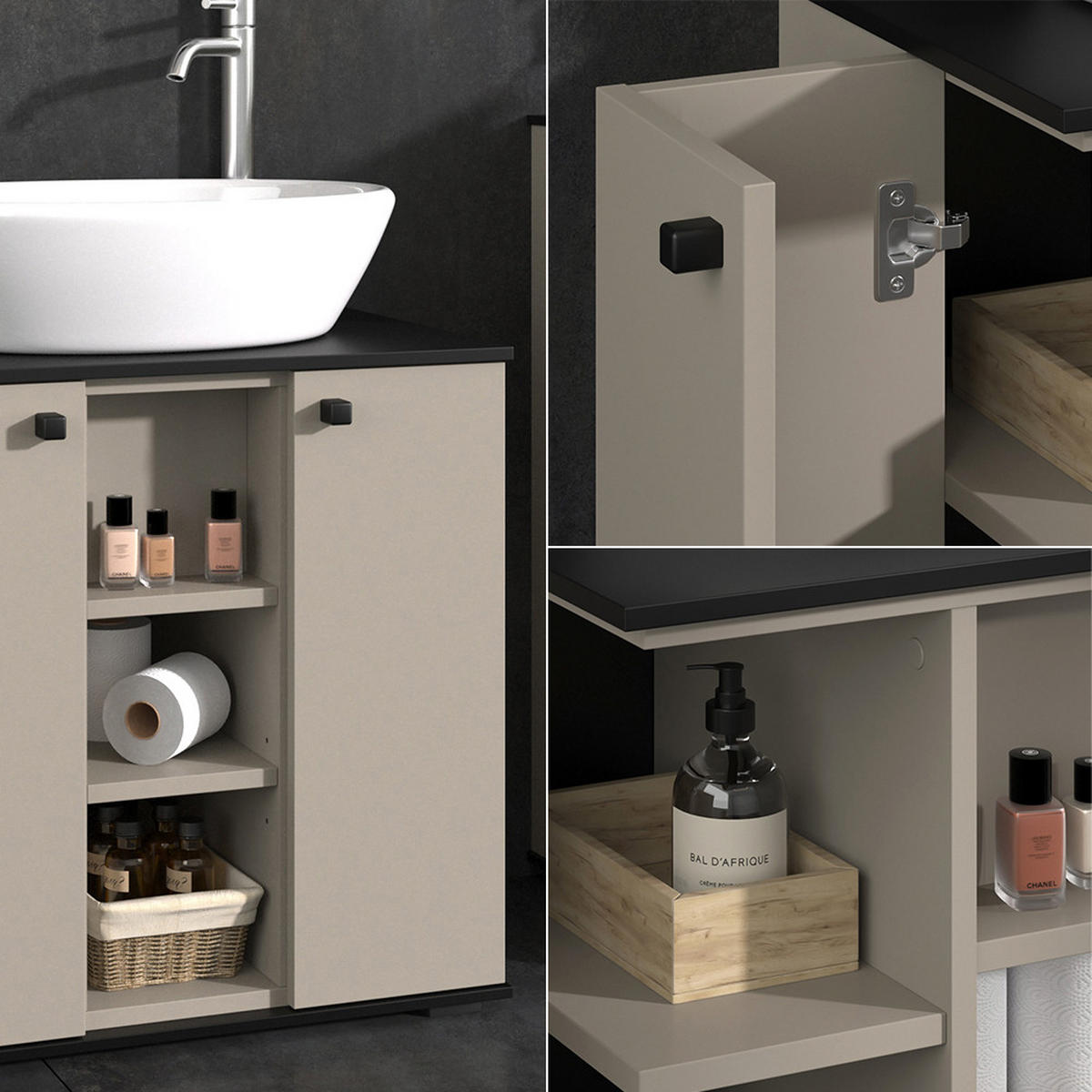WASCHBECKENUNTERSCHRANK Joli Greige 60 x 59 cm mit 2 Türen - Greige, Holzwerkstoff (60/59/37cm) - Vicco