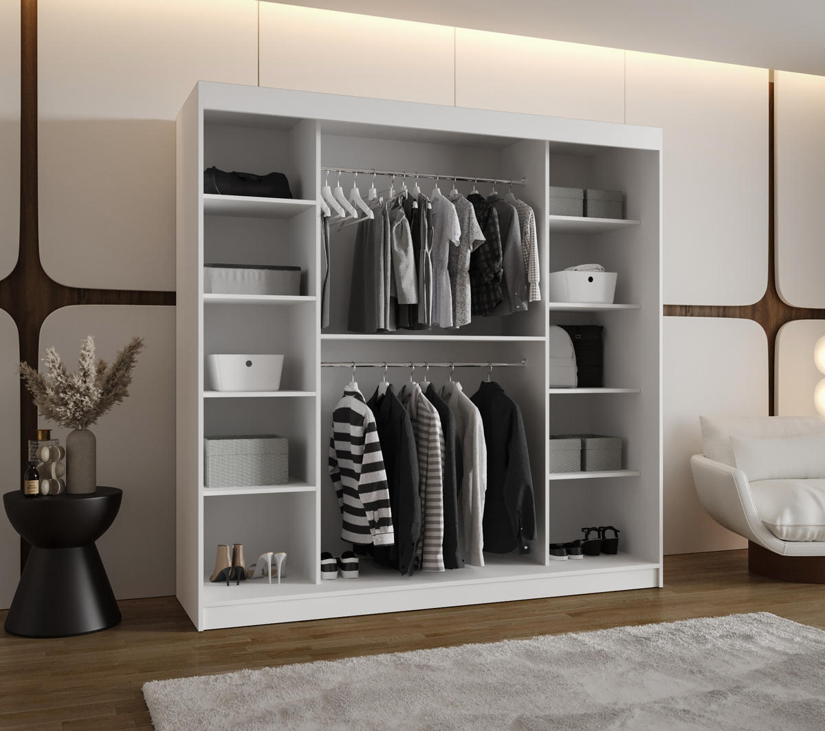 SCHWEBETÜRENSCHRANK 200/200/62 2-türig - Silberfarben/Weiß, Holz (200/200/62cm) - MÖBEL KRYSPOL