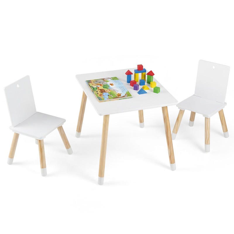 KINDERSITZGRUPPE Holz weiß(3-tlg) - Weiß, Holzwerkstoff (63/49/52.5cm) - COSTWAY
