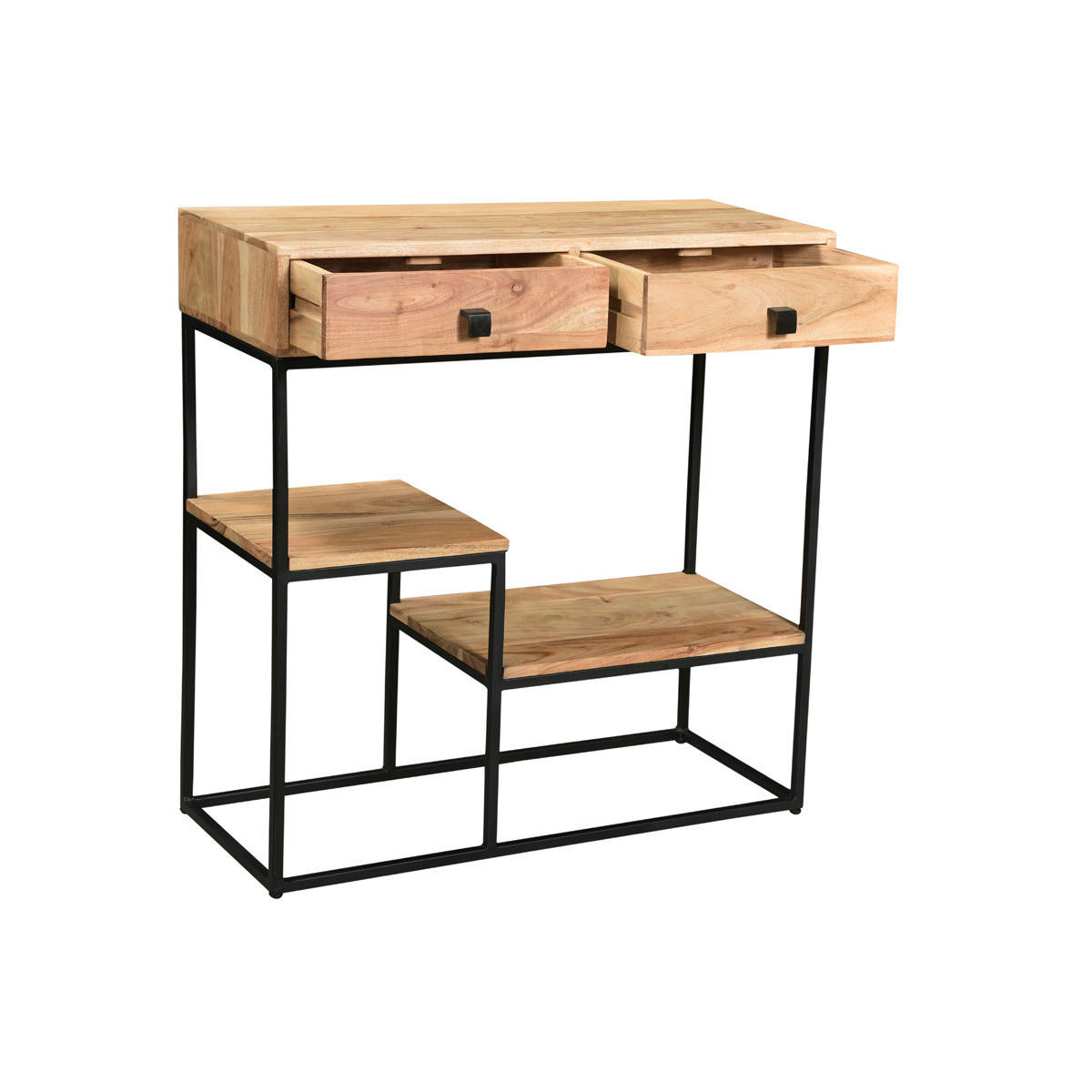 KONSOLE 2 Schubladen Akazienholz Metall L80 GRENELLE - Dunkelbraun, Holz (80/30/80cm) - Miliboo