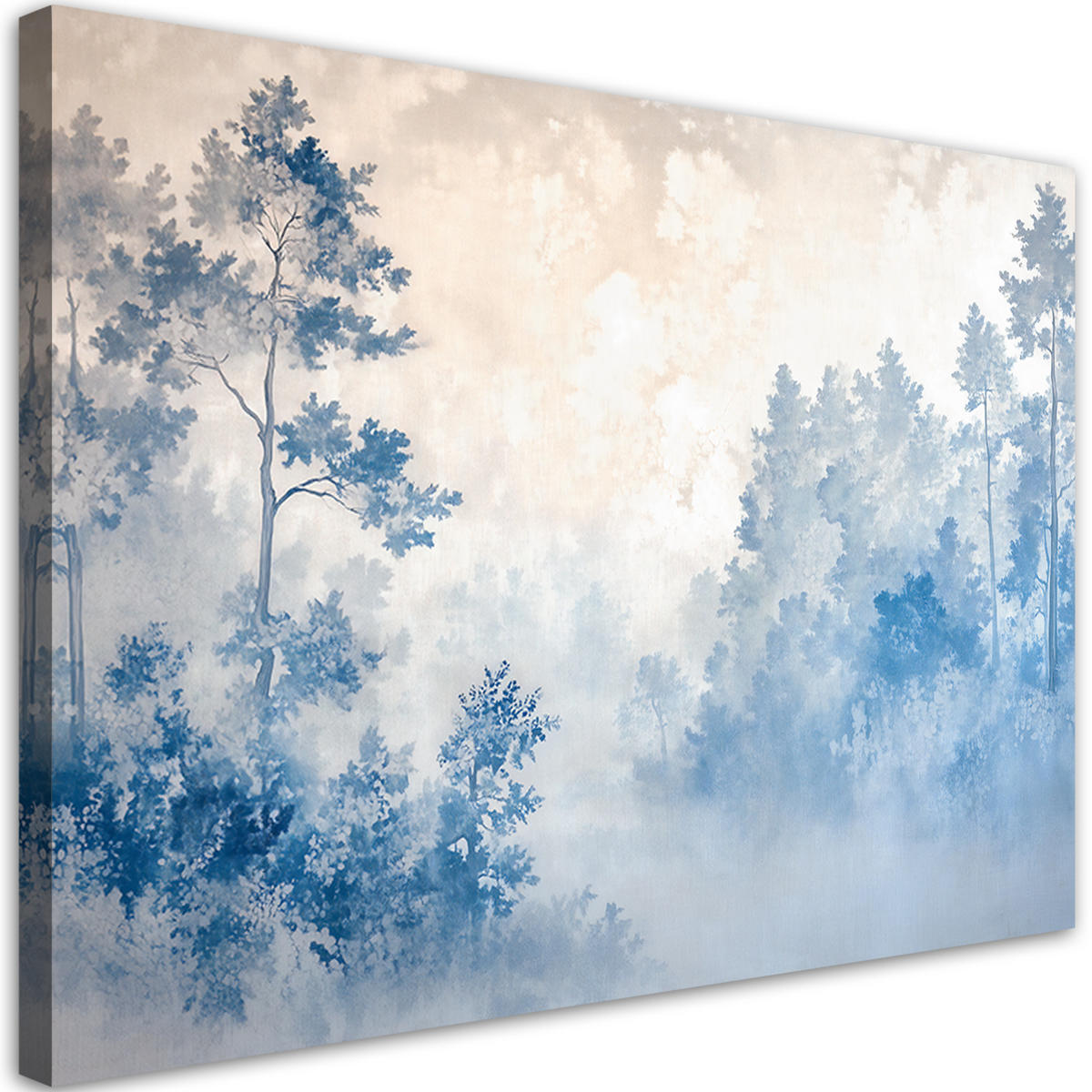 WANDBILD waldnebel morgen natur - Blau, Textil (60/40cm) - Feeby