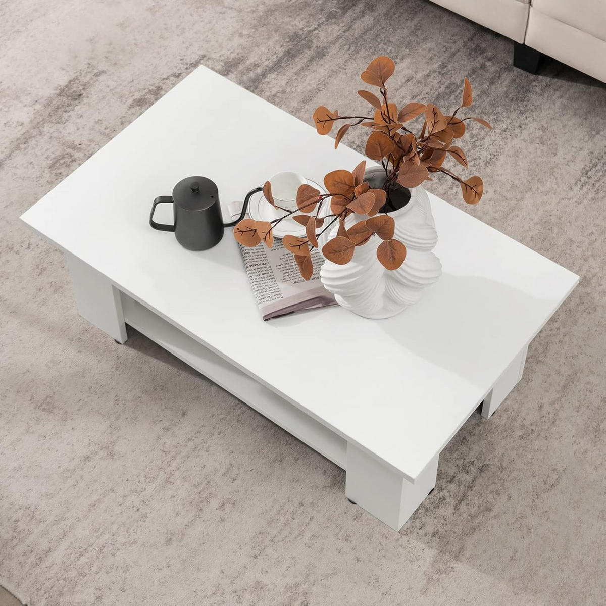 COUCHTISCH Weiß - Weiß, Holz (90/52/32cm) - COSTWAY