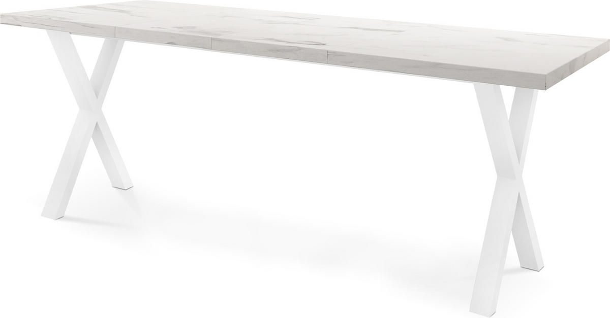 ESSTISCH Luiza rechteckig ausziehbar, Marmor Weiß 120-220/80/76 cm - Ecru/Weiß, Holzwerkstoff/Metall (120/80/76cm) - WFL GROUP