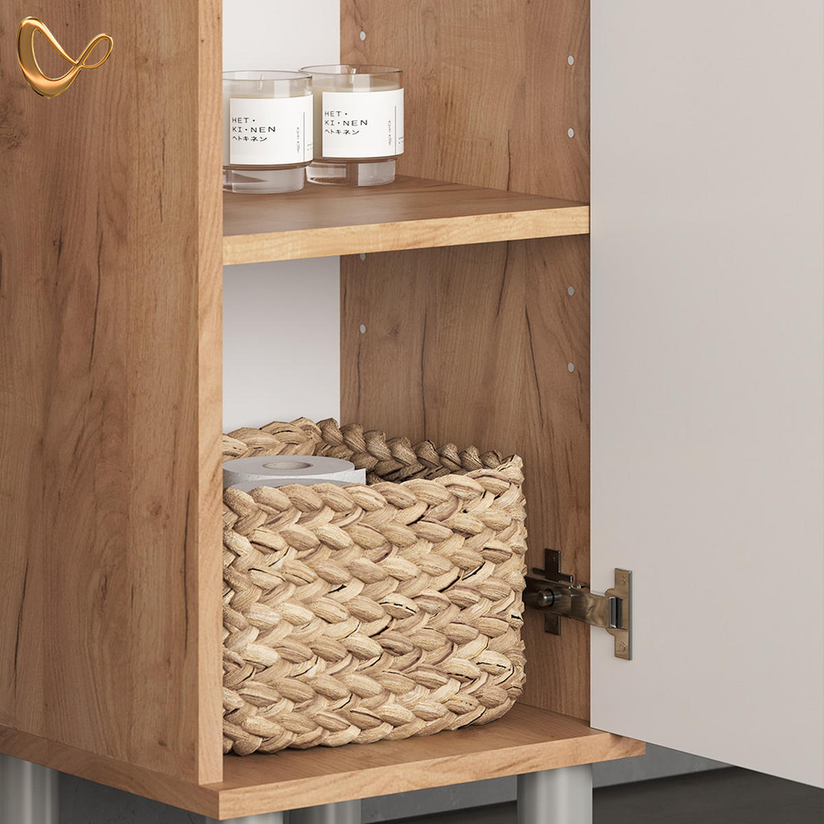 BADMÖBEL-SET Fucino Grün 3 Teile, mit Midischrank Tür groß - Eiche Wotan/Grün, Holzwerkstoff (80/54/32cm) - Livinity®