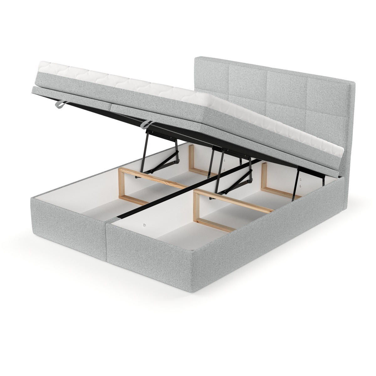 BOXBETT Tessa 160/200 cm Hellgrau im Riva Stoff - Hellgrau/Schwarz, Holz/Holzwerkstoff (160/200cm) - AltaBeds