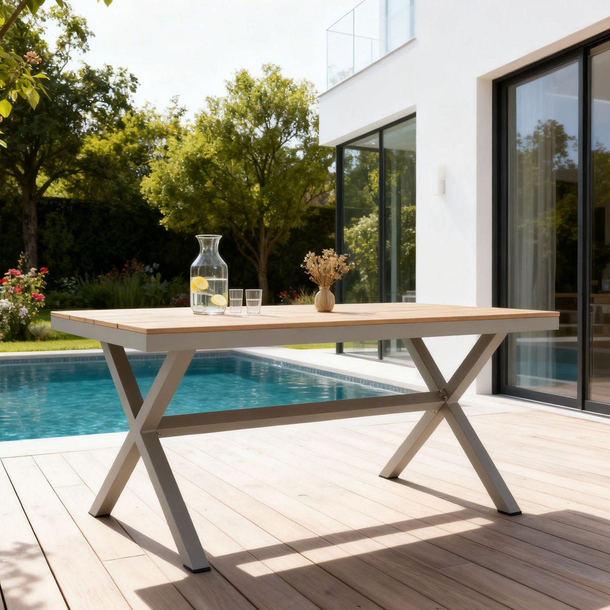 GARTENTISCH WINDY grau/braun - Braun/Grau, Metall (90/150/75cm) - IDIMEX