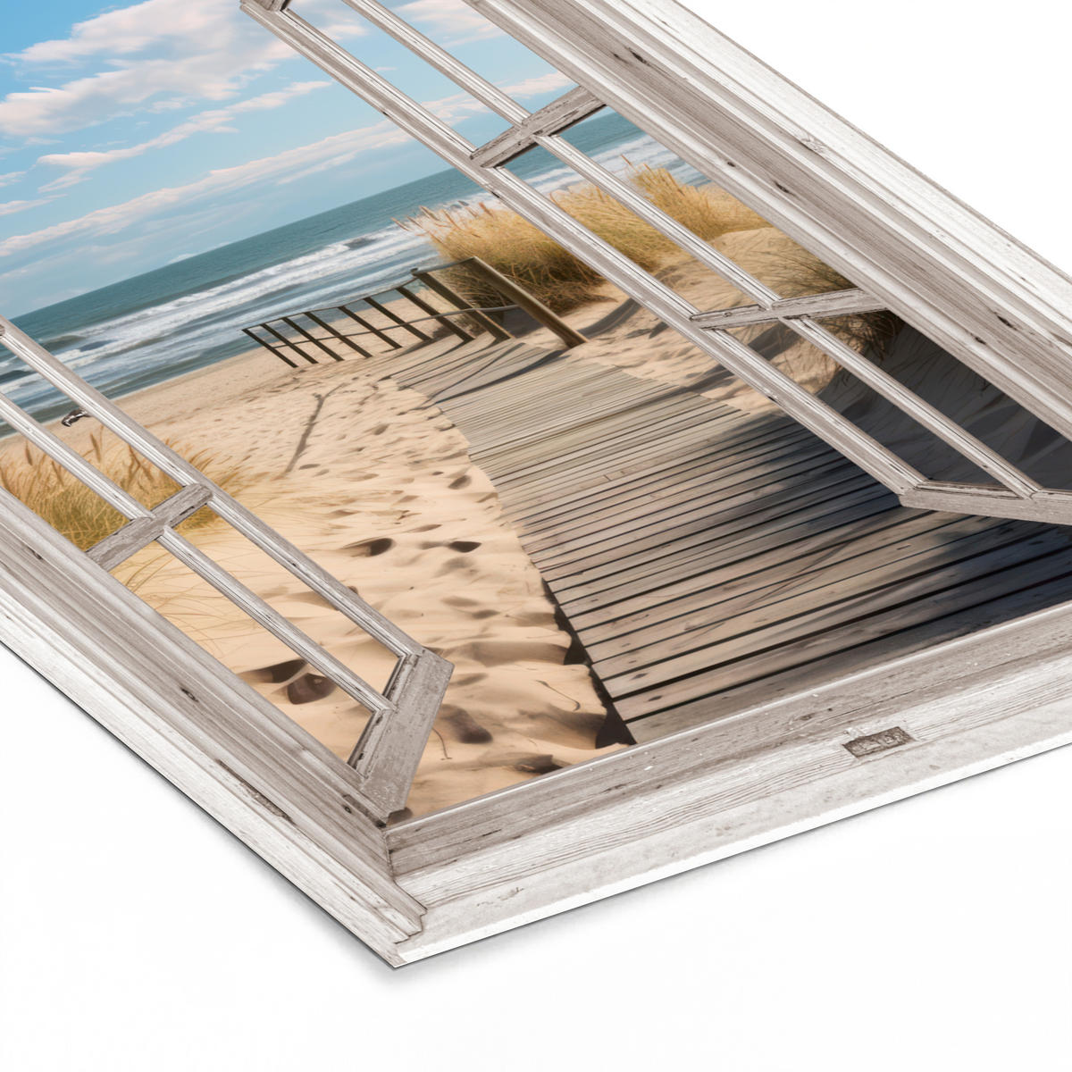 GERAHMTES BILD Fenster - Meer - Küste - Natur - Ausblick - Strand - Wattenmeer 30x40 cm - Beige, Papier (30/40cm) - MuchoWow