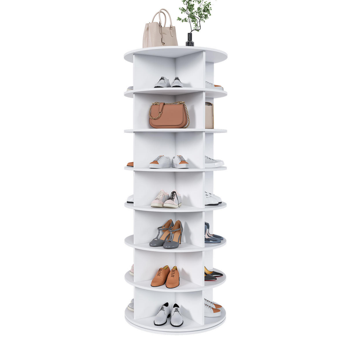 SCHUHREGAL 60/60/161 cm mit 360° Drehfunktion, 7 Ebenen und PVC-Konstruktion, Weiß - Weiß, Kunststoff (60/161/60cm) - Redom