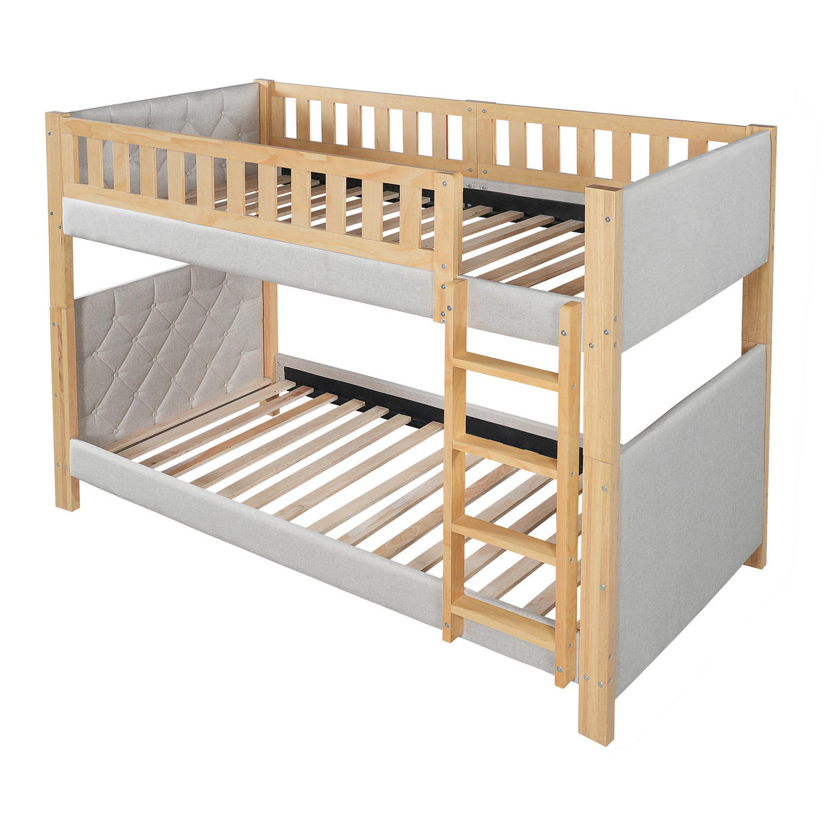 ETAGENBETT 90/200 cm Grau mit gerader 4-stufiger Leiter und Rausfallschutz - Grau, Holz (90/200cm) - Oxeza