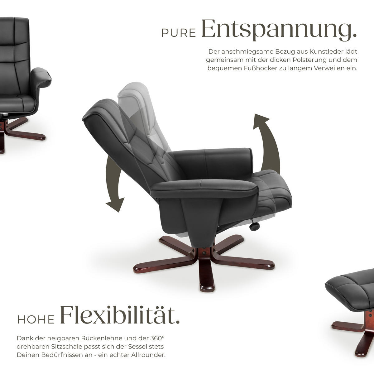 FERNSEHSESSEL ,Belastbarkeit 120 kg,schwarz/braun - Schwarz/Braun, Textil (100/95/78cm) - tectake
