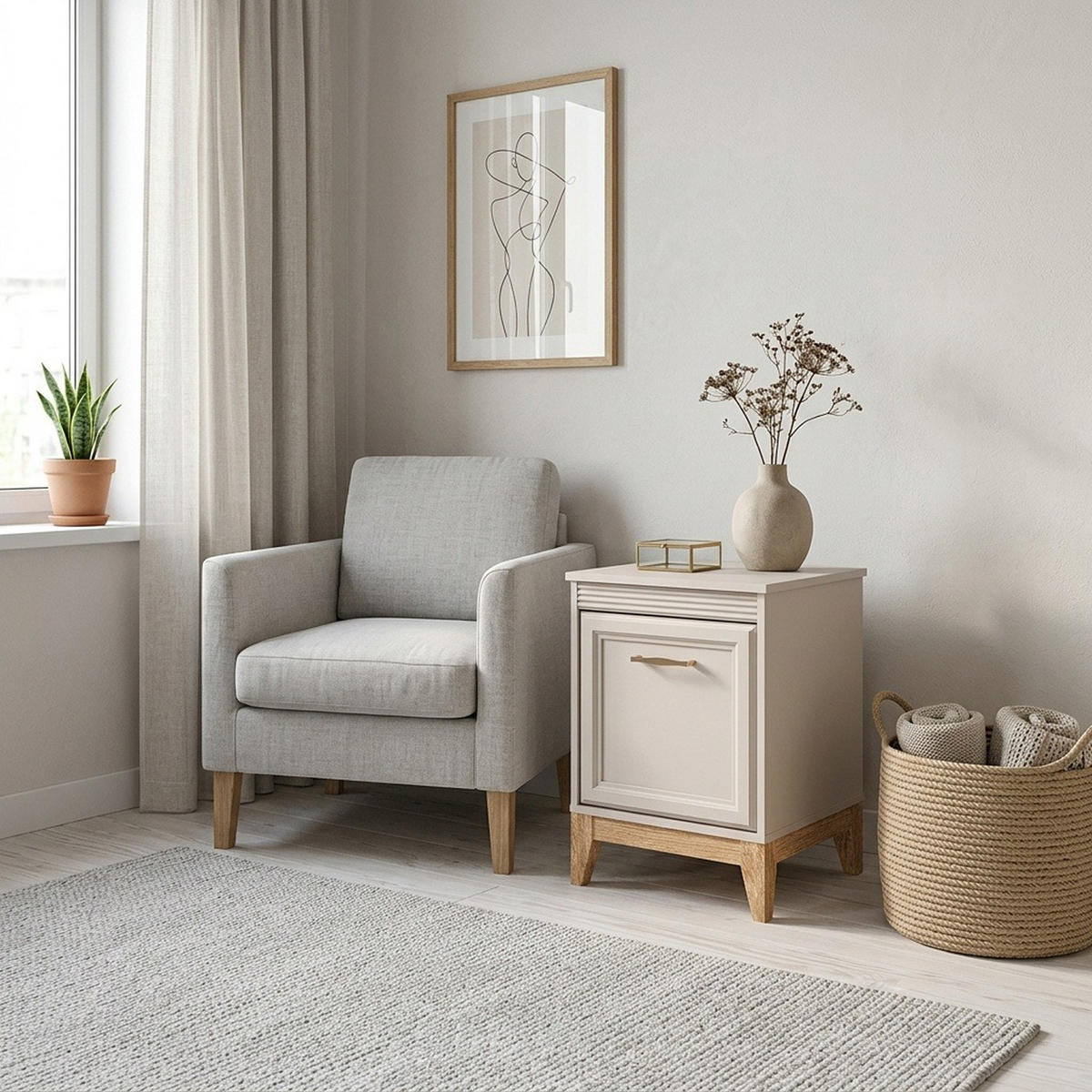 NACHTTISCH Windsor W-11 45 x 62 x 40,5 cm Kaschmir - Kaschmir/Eichefarben, Eichenholz/Holzwerkstoff (45/62/40.5cm) - Koseto
