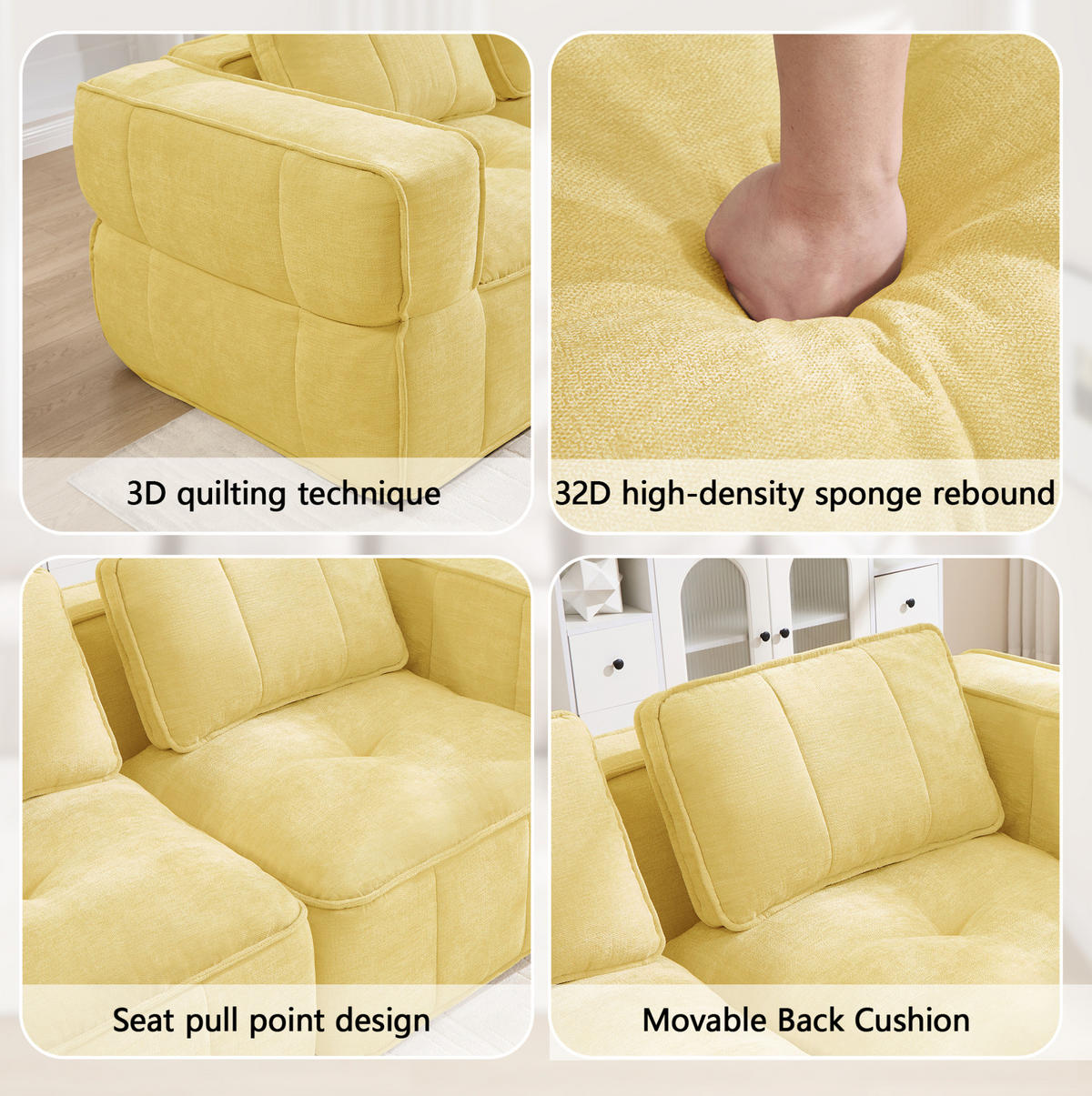 SOFA 198/162/67 cm in Gelb mit Hockern und tiefer Sitzfläche - Gelb, Kunststoff (162/67/198cm) - Flora Grace