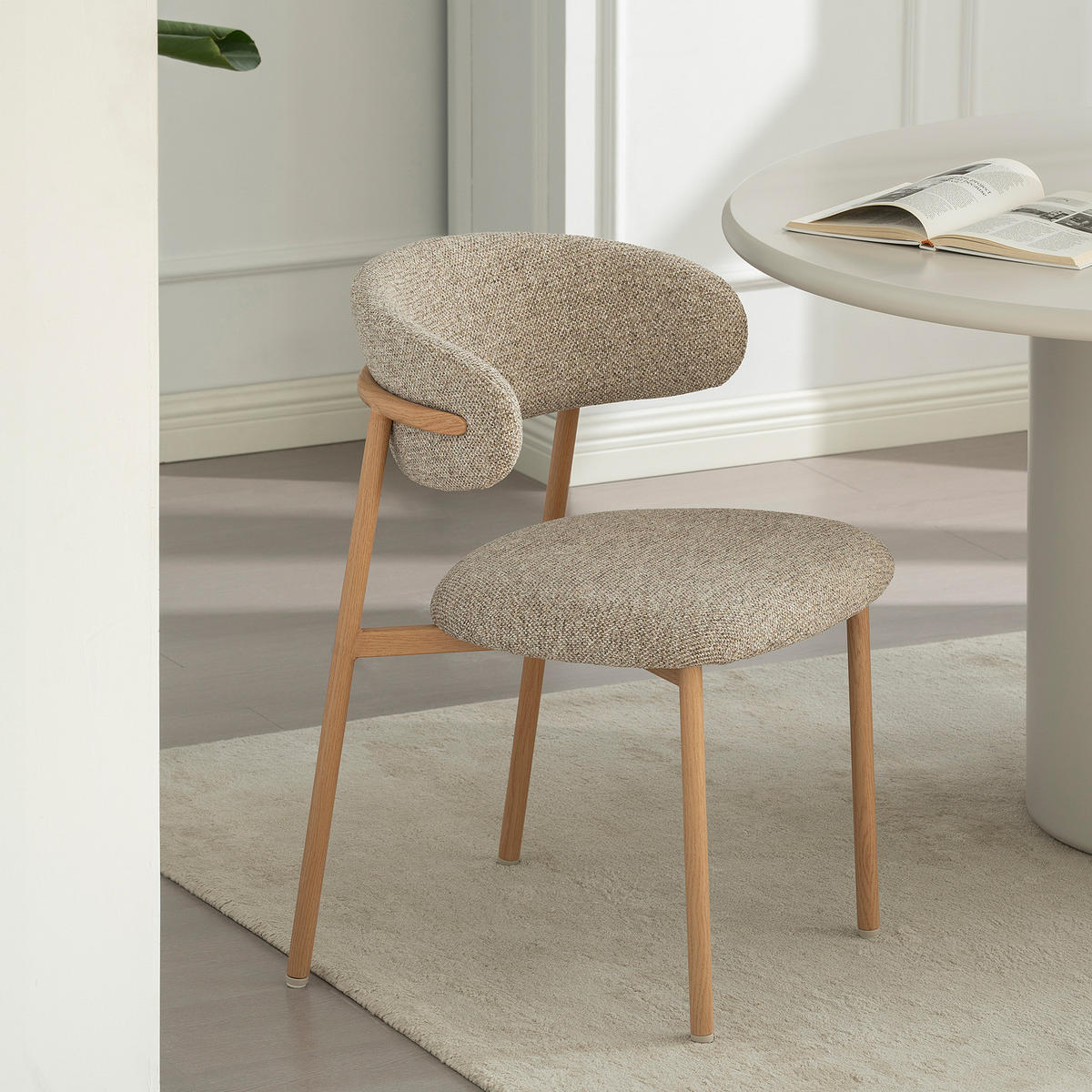 POLSTERSTUHL - 2er-Set - Strukturstoff / Edelstahl - Beige, Textil/Metall (55/80/57cm) - home24