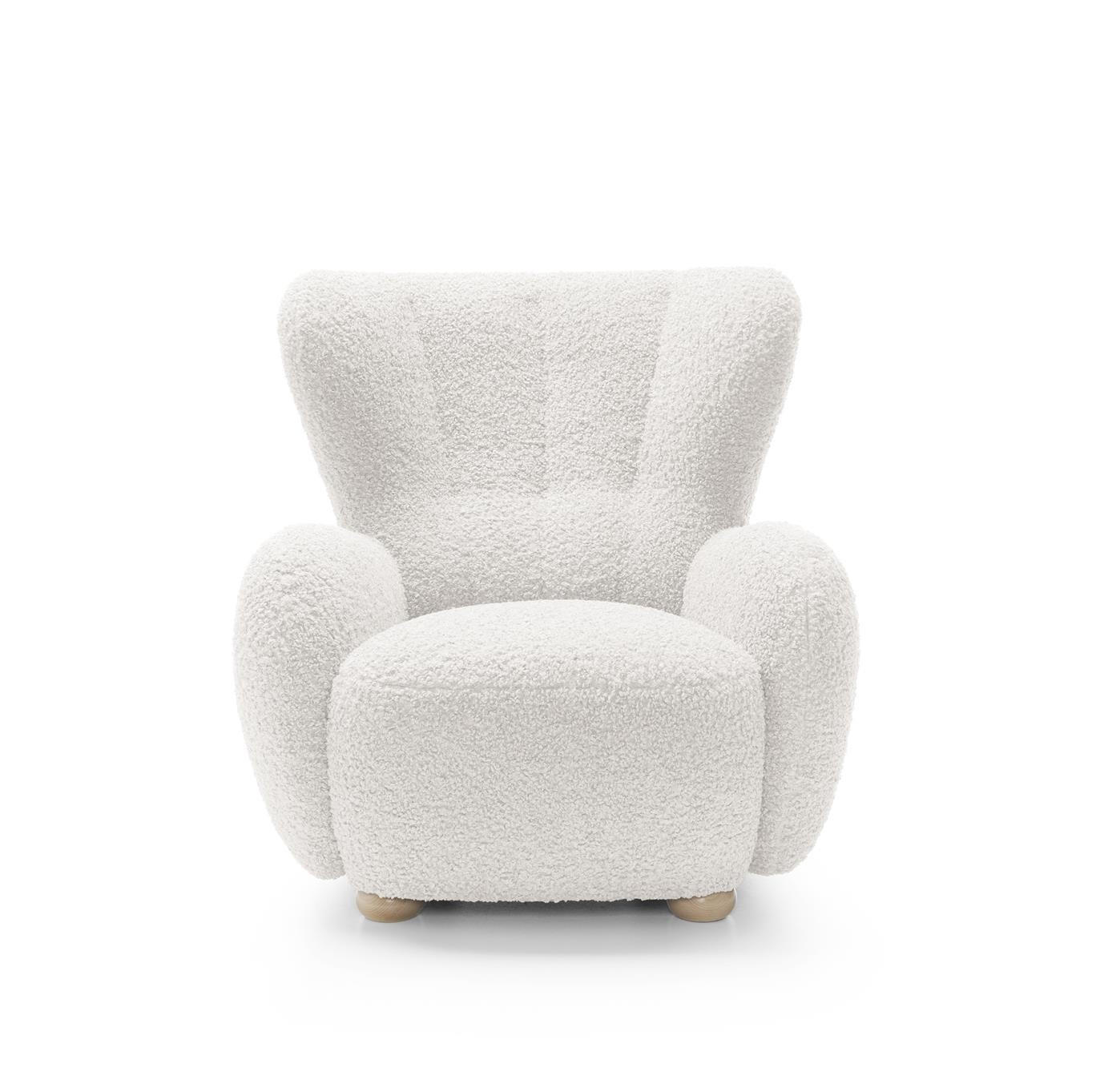 OHRENSESSEL Teddy Weiß, Buchenholz Bein, Sessel aus Boucle-Stoff - Buchefarben/Weiß, Holzwerkstoff/Textil (88/91/100cm) - Bettso