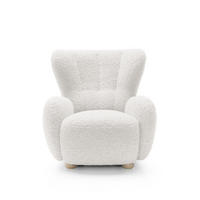 OHRENSESSEL Teddy Weiß, Buchenholz Bein, Sessel aus Boucle-Stoff - Buchefarben/Weiß, Holzwerkstoff/Textil (88/91/100cm) - Bettso