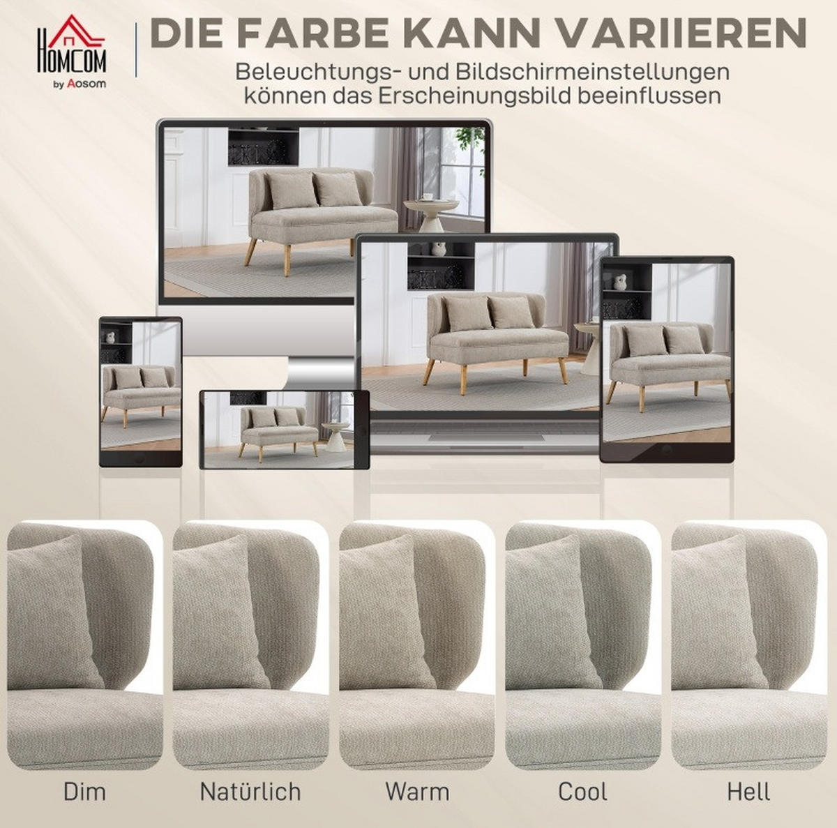 2-SITZER-SOFA aus Chenille 117x65x78,5 cm in Beige mit Flügelrücken - Beige, Textil (65/78.5/117cm) - Modfu