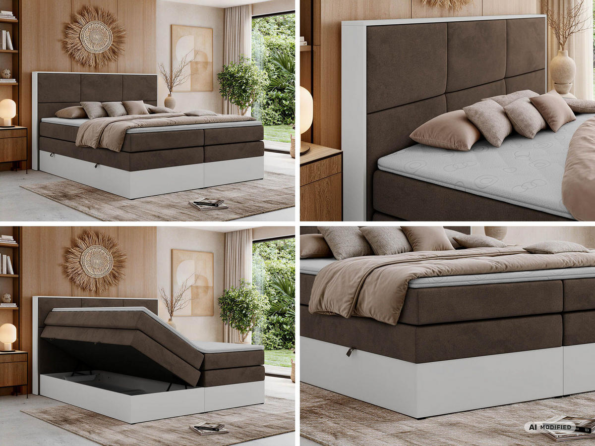 POSTEL BOXSPRING DELVIT KING 140/200 - Hnědá Samet - Topper Visco - H3 - černá/hnědá, textil/plast (140/200cm) - MKS