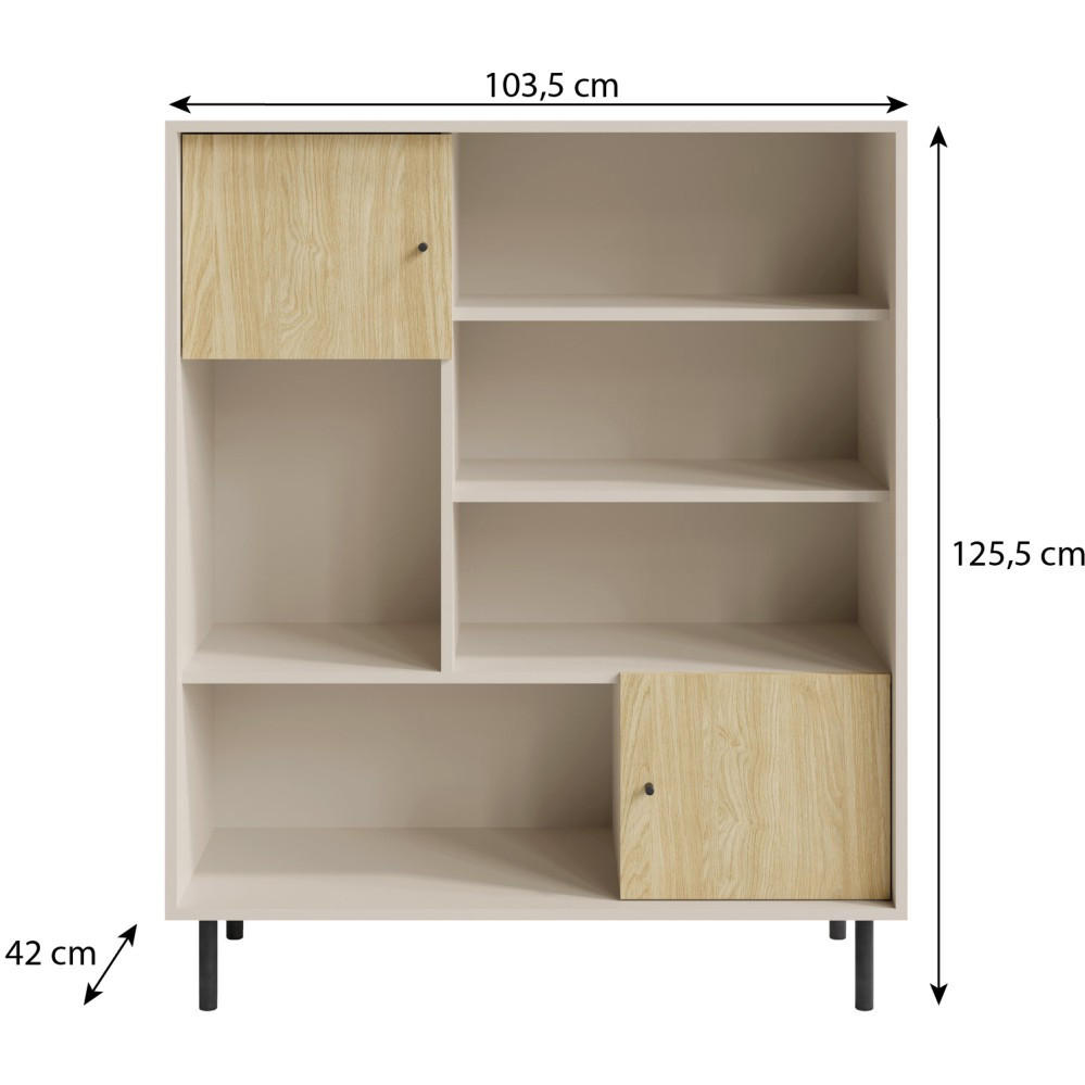 BÜCHERREGAL Monako mit 2 Türen, Beige Sand - Eichefarben/Beige, Holzwerkstoff/Metall (103/125/42cm) - Beautysofa
