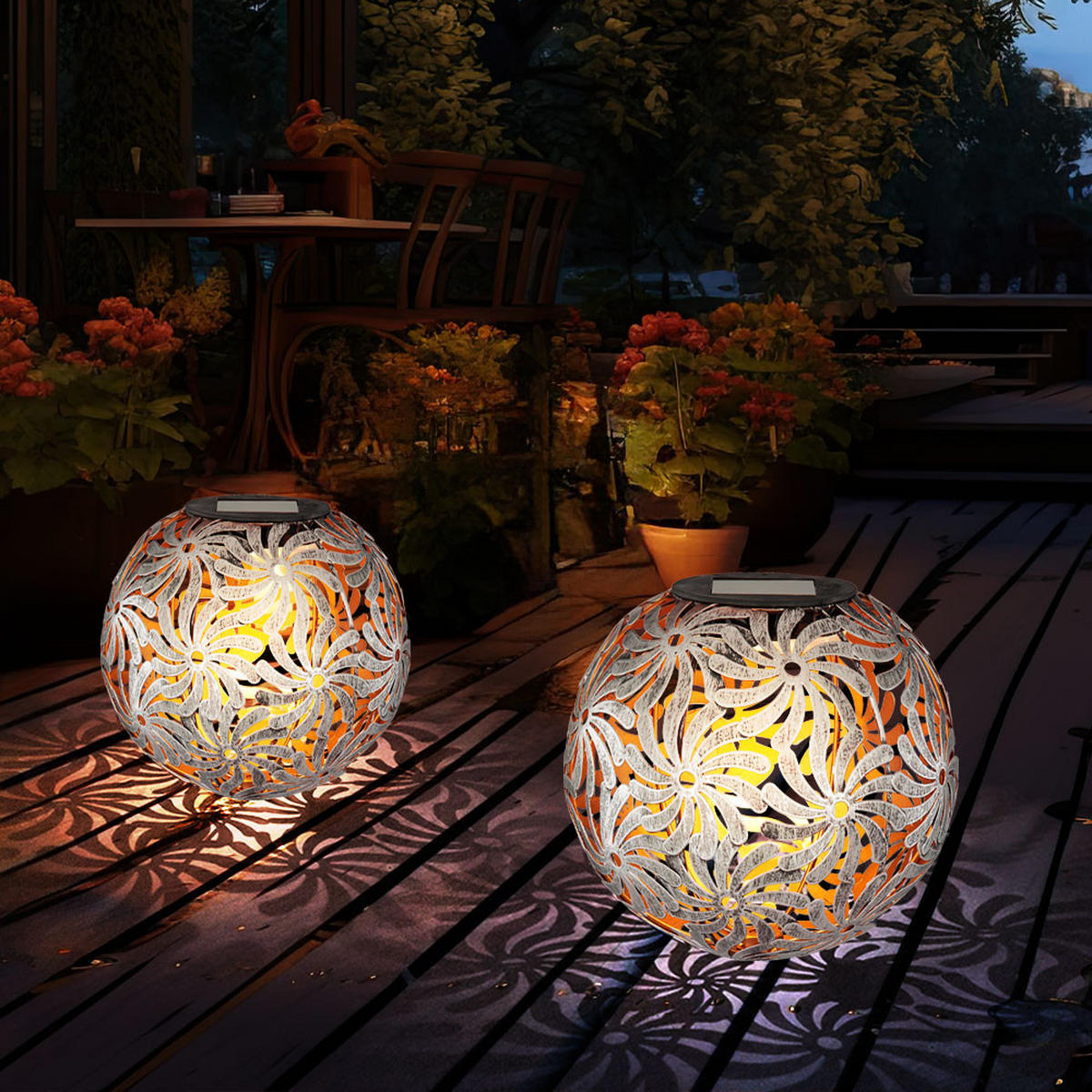 LED AUSSENLEUCHTE Solarlampe Silber Rund 2er Set - Silberfarben, Metall (18.5/18.5/54cm) - Globo Lighting