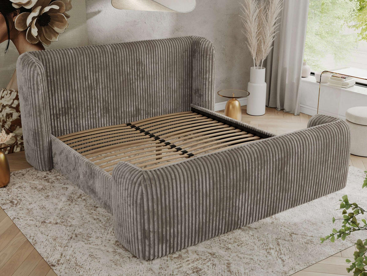 POLSTERBETT EMORA CLASSIC DUO 200/200 - Hellbraun Cord - Schaum-Matratze - Hellbraun, Textil (200/200cm) - MKS