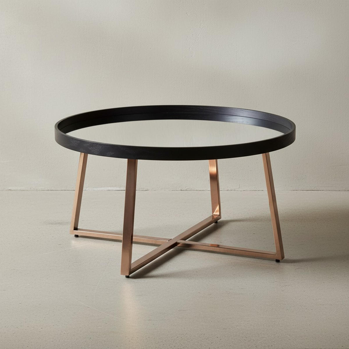 COUCHTISCH Rund in Gold, Material aus Metall und Glas, 78x42,5 cm - Goldfarben/Schwarz, Glas/Metall (78/78/42cm) - KADIMA DESIGN