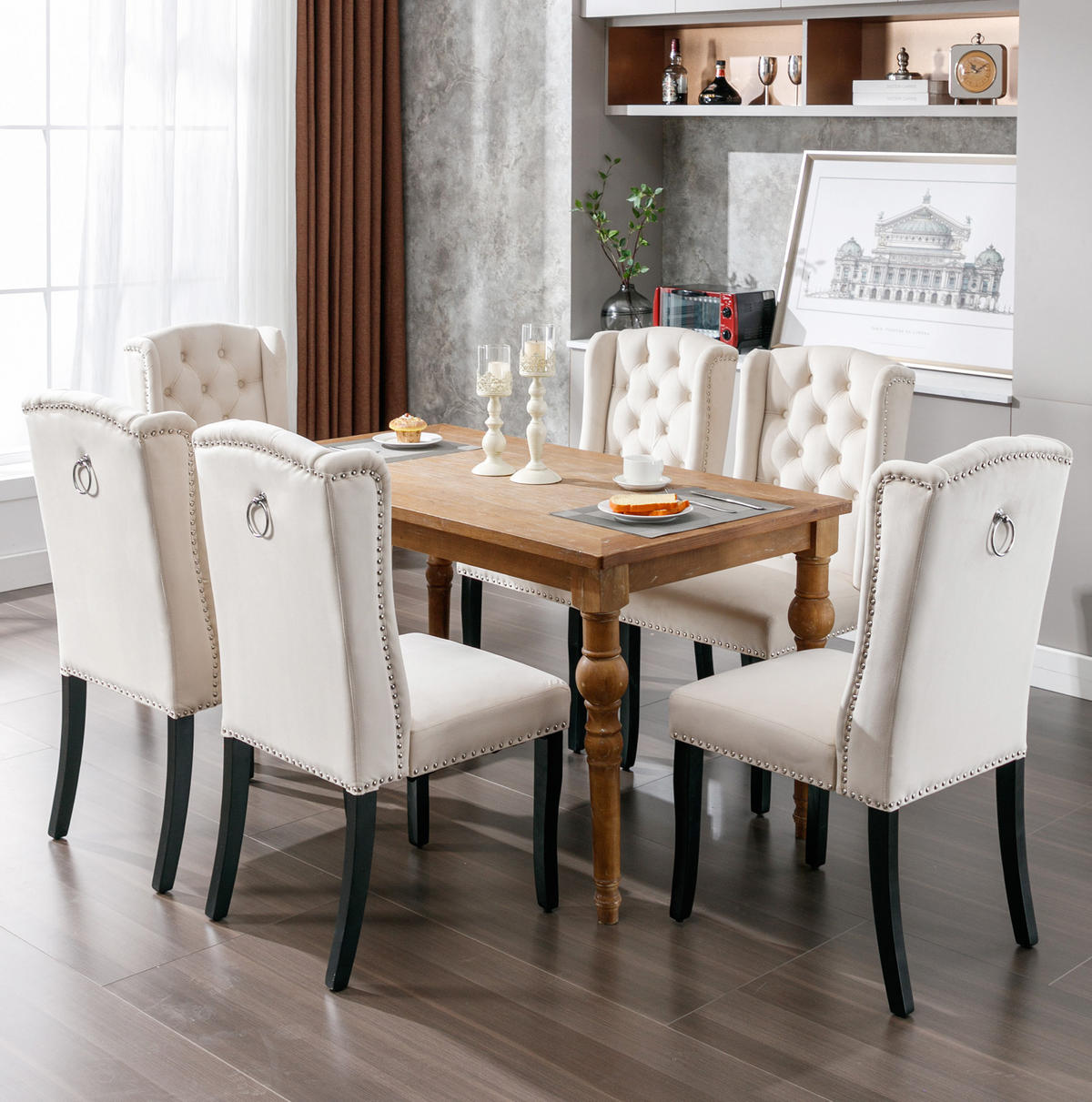 ESSZIMMERSTUHL 2er-Set gepolstert Samt Beige mit Eichenbeinen - Beige, Metall (45/100/61cm) - Meubliv