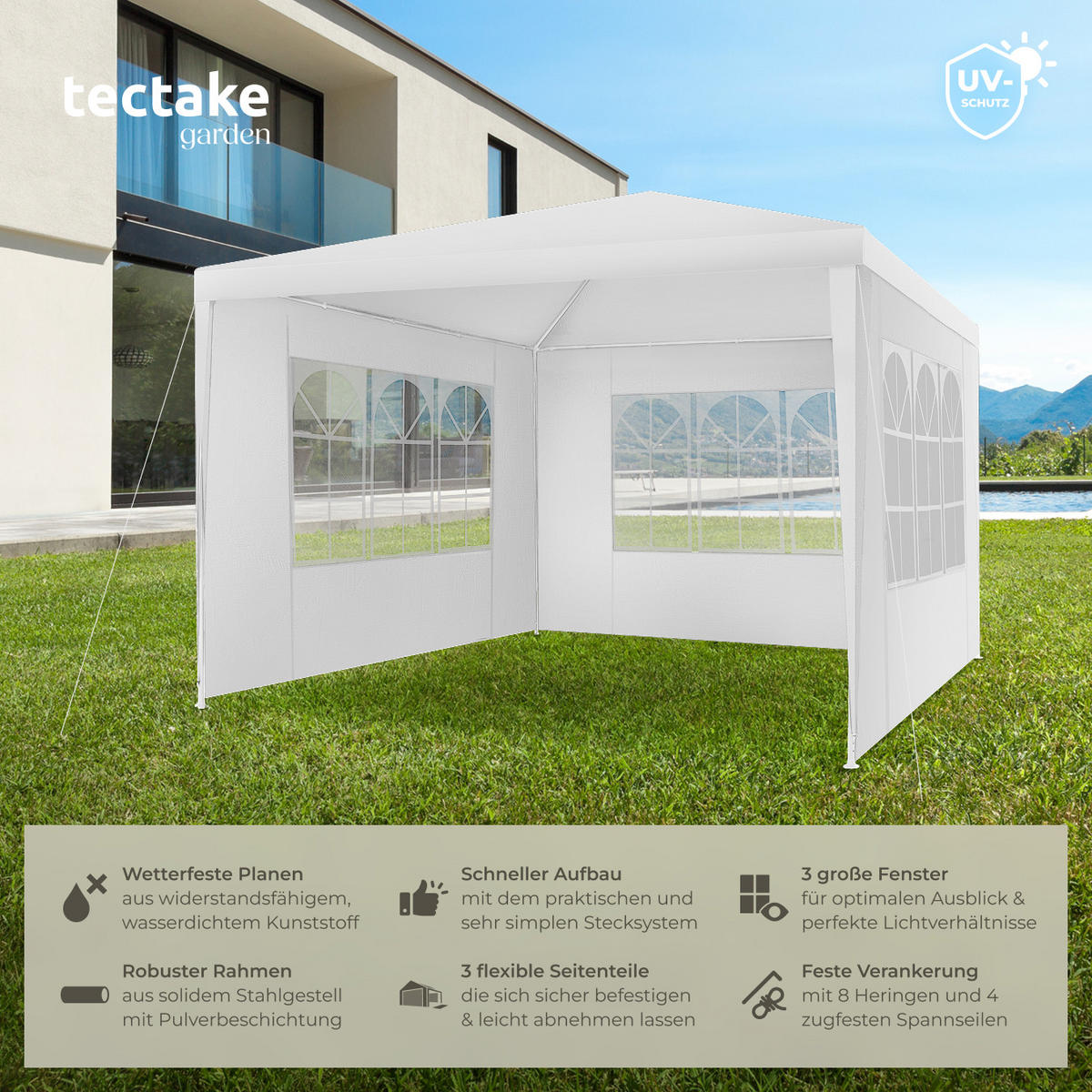 PAVILLON Barinas,wasserdicht,weiß - Weiß, Kunststoff (300/250/300cm) - tectake