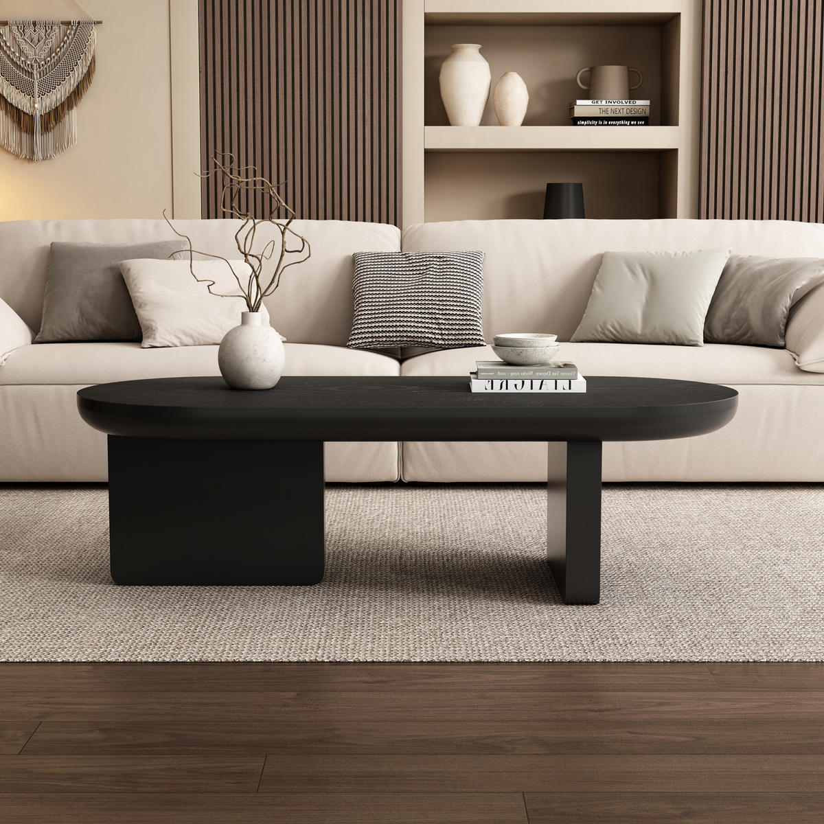 COUCHTISCH oval 119,7 x 49,8 x 35,5 cm Schwarz MDF - Schwarz, Holzwerkstoff (119.7/49.8/35.5cm) - Meubliv