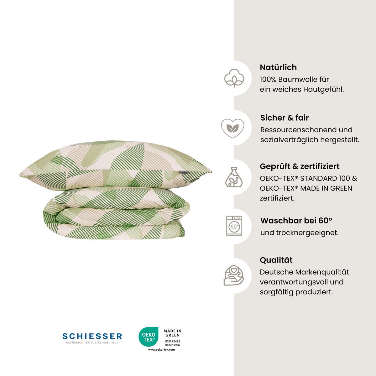 BETTWÄSCHESET Lea - Renforcé - 2-teilig - 155 x 220 cm - Grün - Grün, Textil (155/220cm) - SCHIESSER