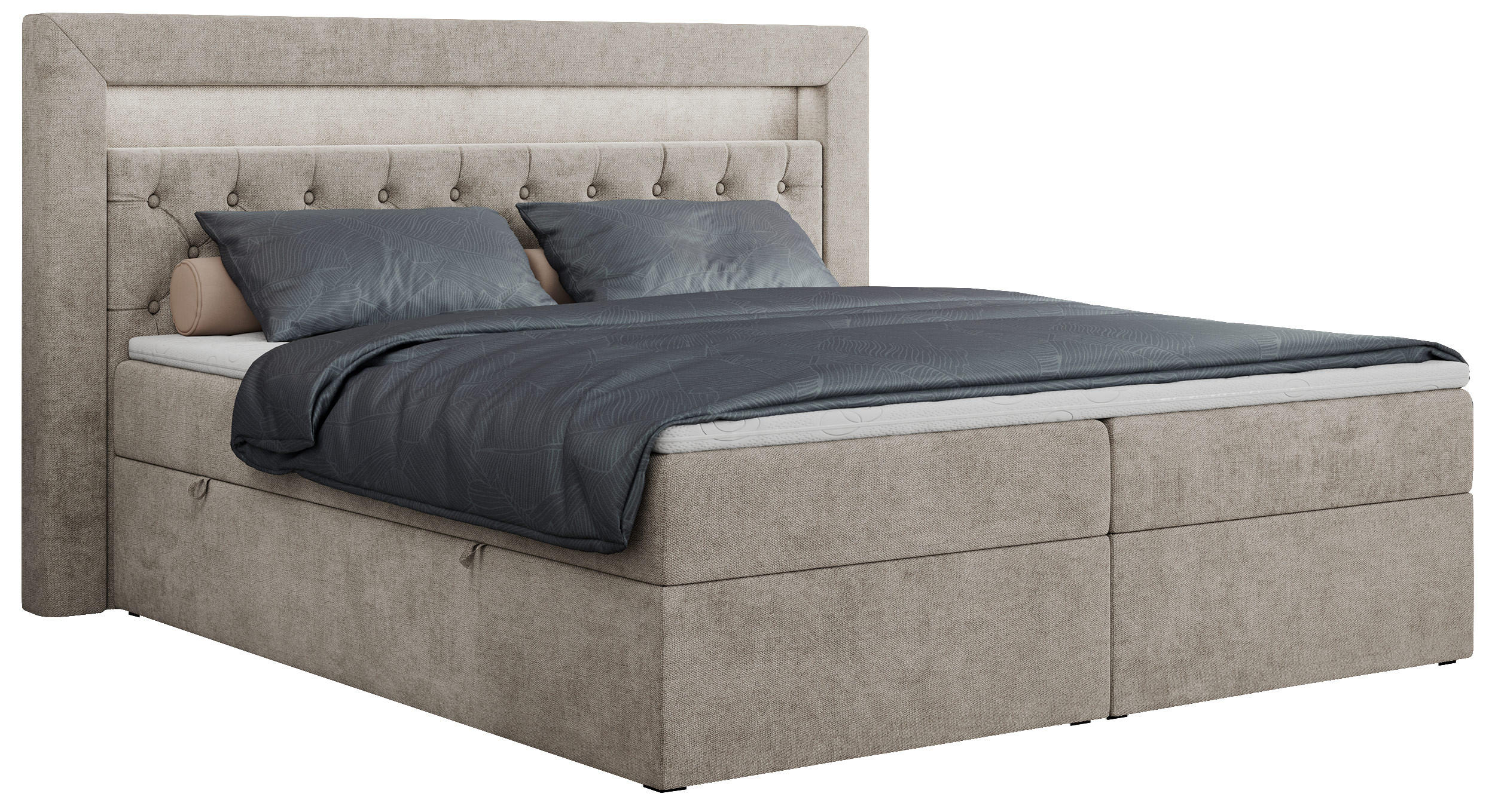 BOXBETT GOLD-6 LED 180/200 Beige Struktur - H3 - Beige, Holz/Textil (180/200cm) - MKS