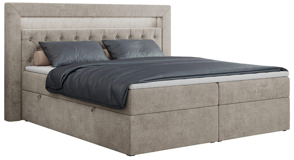 BOXBETT GOLD-6 LED 180/200 Beige Struktur - H3 - Beige, Holz/Textil (180/200cm) - MKS