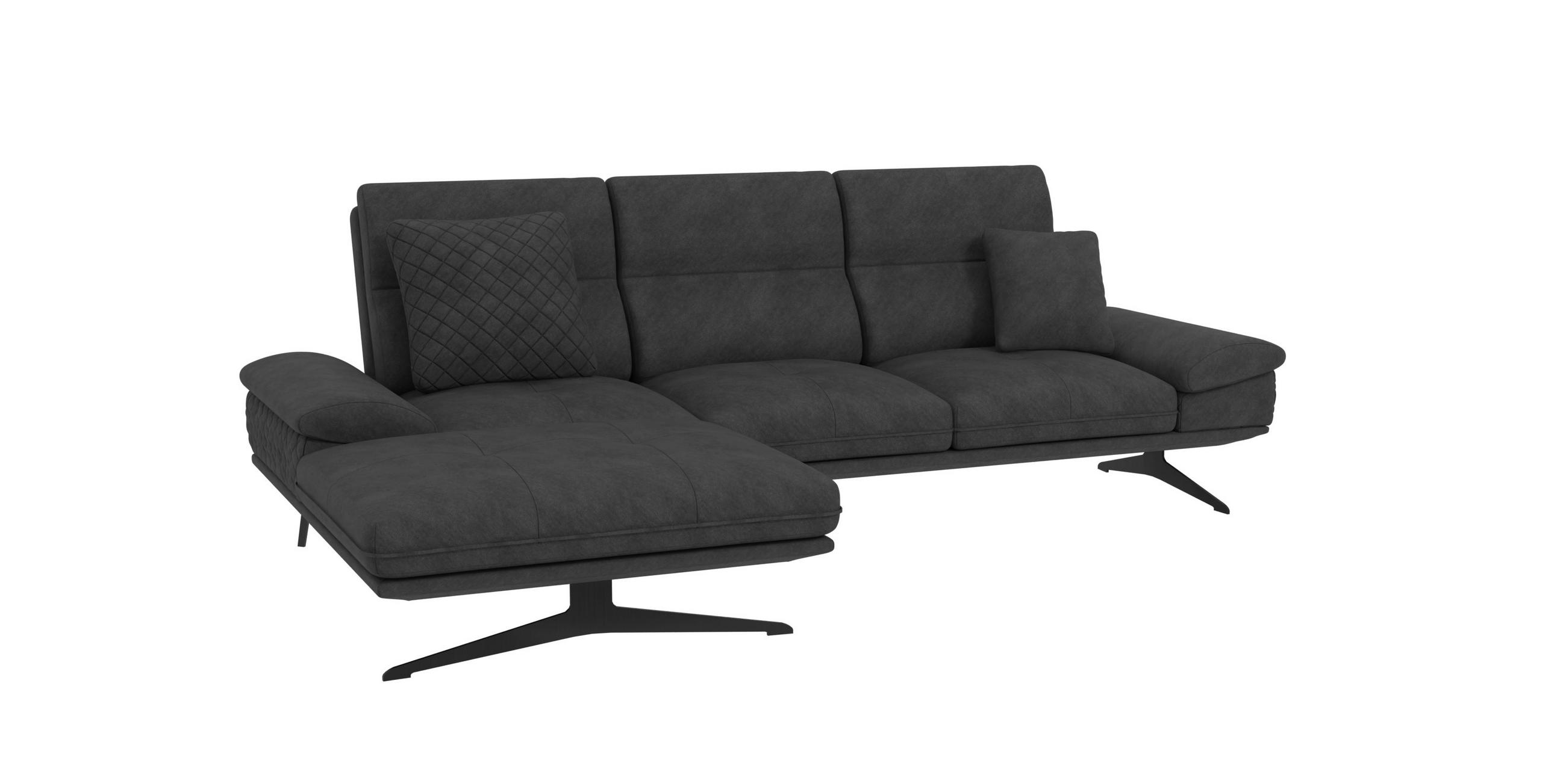 ECKSOFA Loris Schwarz Samt - Ottomane links - Schwarz, Holz/Textil (294/175cm) - S-Style Möbel