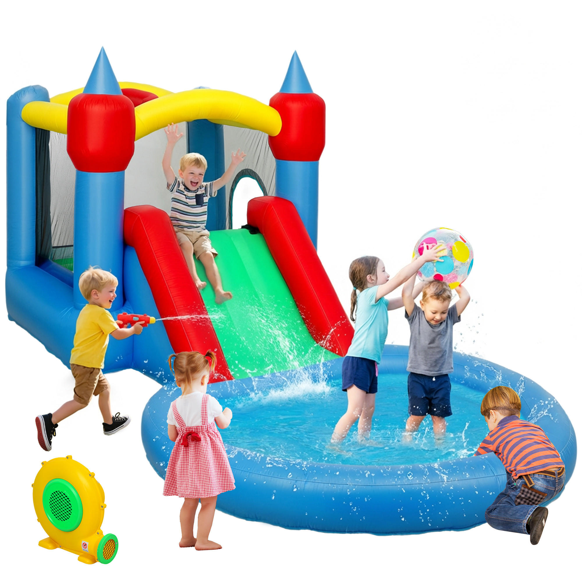 HÜPFBURG DE-18563 4-in-1 mit Rutsche, Basketballkorb & Bällebad - Multicolor, Kunststoff (415/205/190cm) - ComfortXL