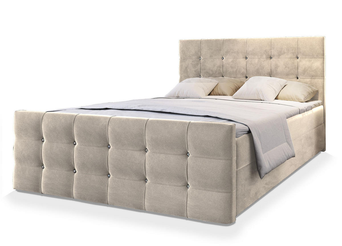 BOXBETT SLAT 160x200 cm mit Matratze und Topper - Beige - Beige, Holz (160/200cm) - MASSENO