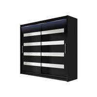 KLEIDERSCHRANK London XI, mit RGB LED Beleuchtung - Silberfarben/Schwarz, Holzwerkstoff/Kunststoff (180/215/58cm) - MIRJAN24