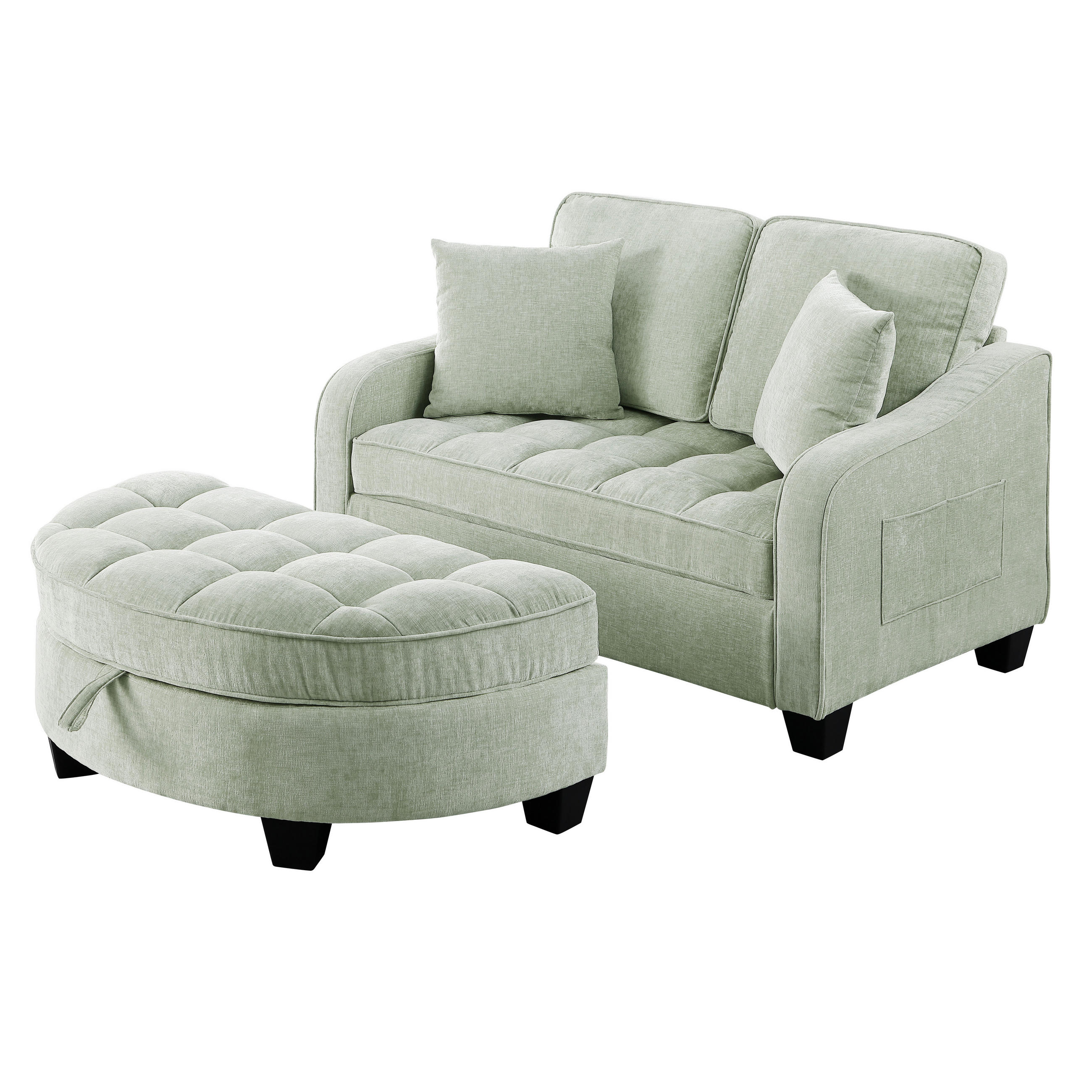 SCHLAFSOFA 2-in-1 mit Hocker und Stauraum, Cyan - Türkis, Holz (132/93/129cm)