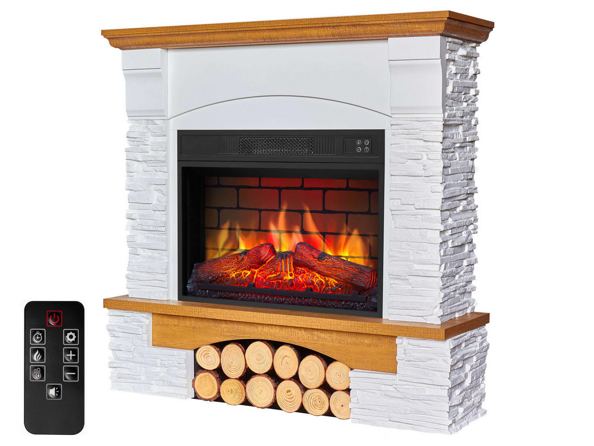 ELEKTROKAMIN Roxwell AF23BS – Eiche, freistehend, MDF-Verkleidung, 3D-Flammeneffekt, LED-Beleuchtung, Heizfunktion - Weiß, Glas/Holzwerkstoff (96/95/29cm) - ArtiFlame