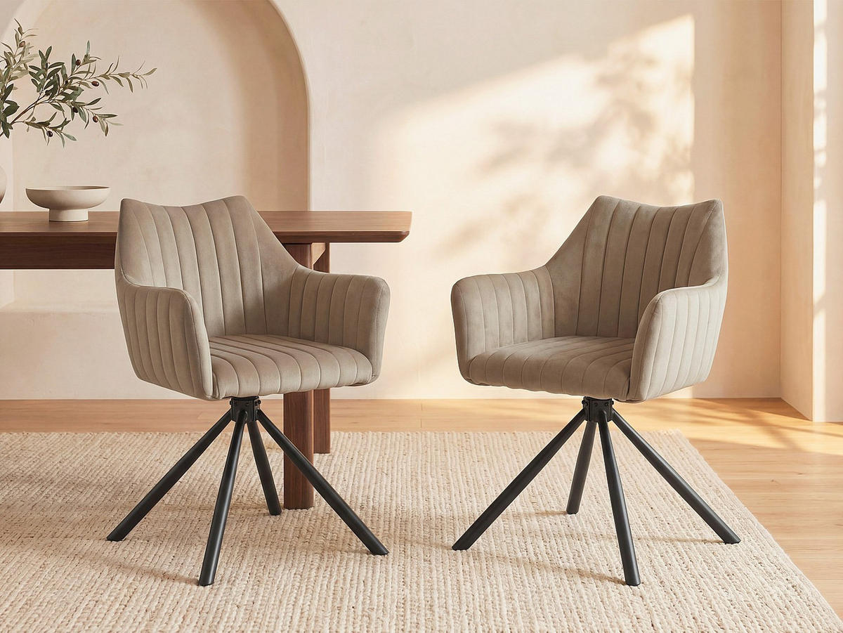STUHL - 60 cm x 60 cm - Samt, Stoff - Beige IZIALI - Beige, Textil (60/83.5/60cm) - Vente-Unique