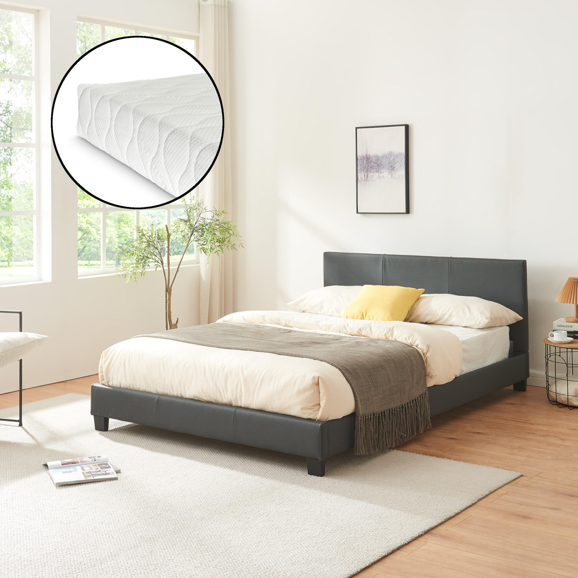 POLSTERBETT Albacete mit Matratze - Dunkelgrau, Textil (140/200cm) - Corium