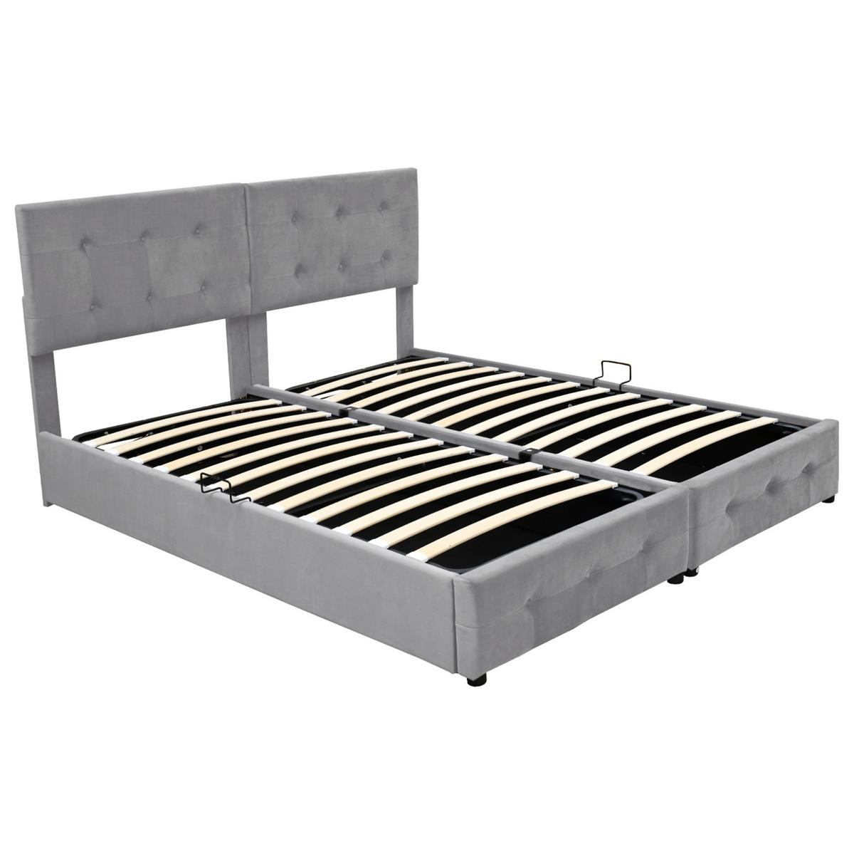 POLSTERBETT mit Stauraum 180x200 cm Samt Grau, teilbar - Grau, Metall (180/200cm) - Meubliv