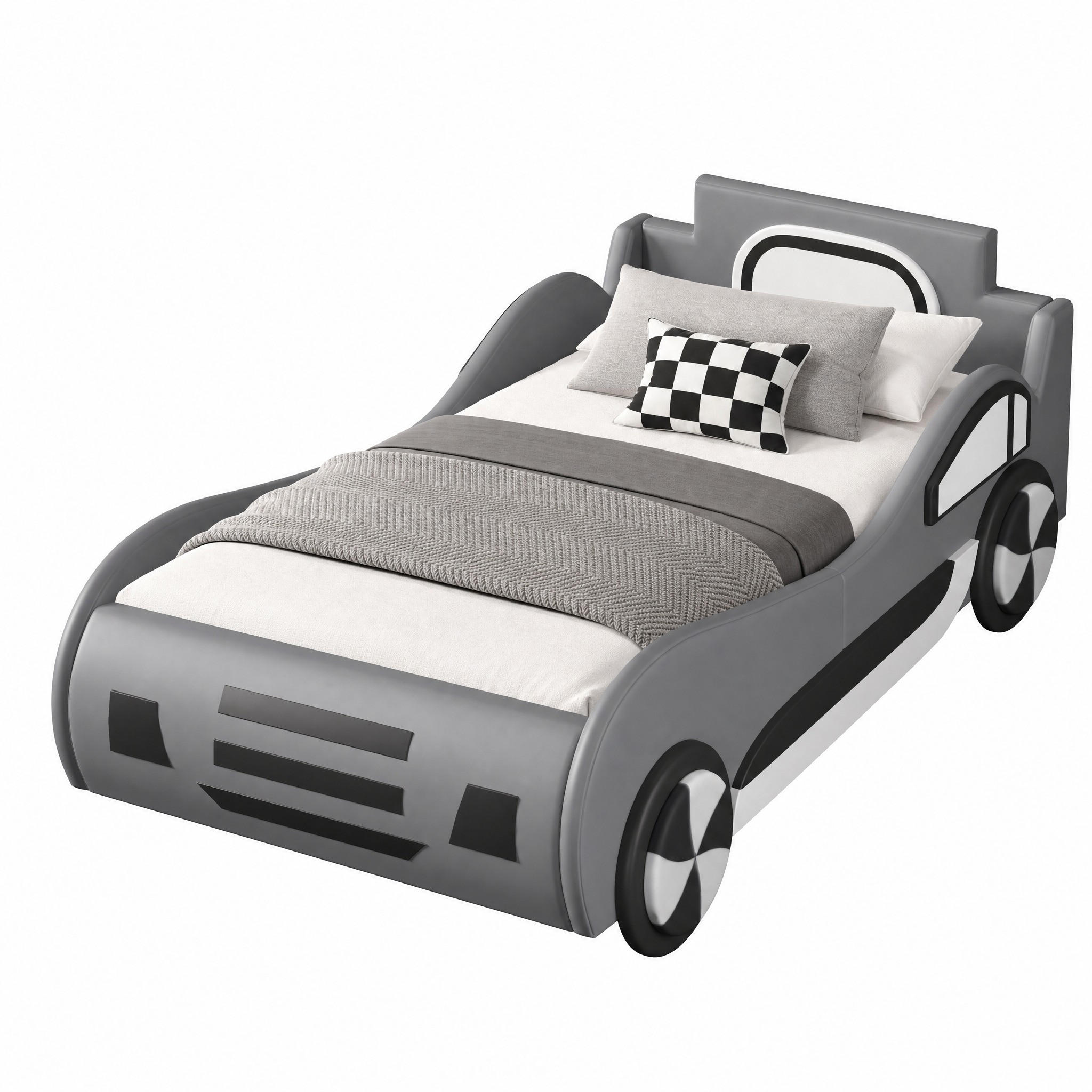 KINDERBETT in Autoform mit Stauraum und Lattenrost 90x200 cm Grau - Grau, Metall (90/200cm) - Beauniv