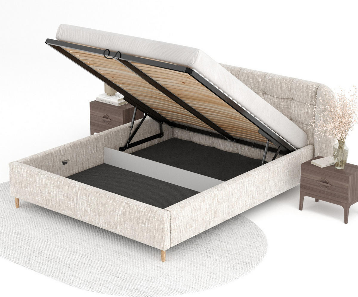 POLSTERBETT Nuno Creme 140/200 cm im Chenille-Stoff - Creme/Naturfarben, Holz/Holzwerkstoff (140/200cm) - Maison de Reve