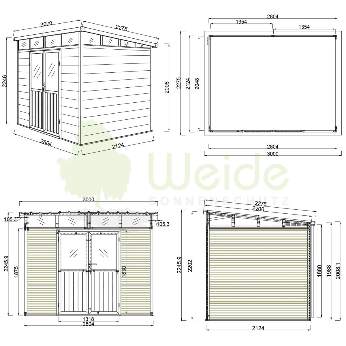 GARTENHAUS Aluminium & WPC 278x218x226cm Anthrazit - Anthrazit, Metall (278/226/218cm) - WEIDE