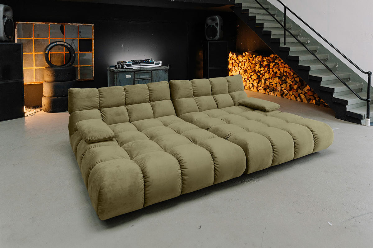 BIG SOFA VIVIEN Grün Velvet - Schwarz/Olivgrün, Kunststoff/Textil (296/85/178cm) - KAWOLA