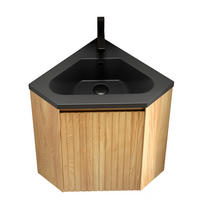 WASCHTISCHKOMBI 54,5/38.5/52.4 cm schwarz/Naturholz aus Harz und Sperrholz mit vormontiertem Unterschrank - Schwarz, Kunststoff (54.5/52.4/38.5cm) - OKWISH