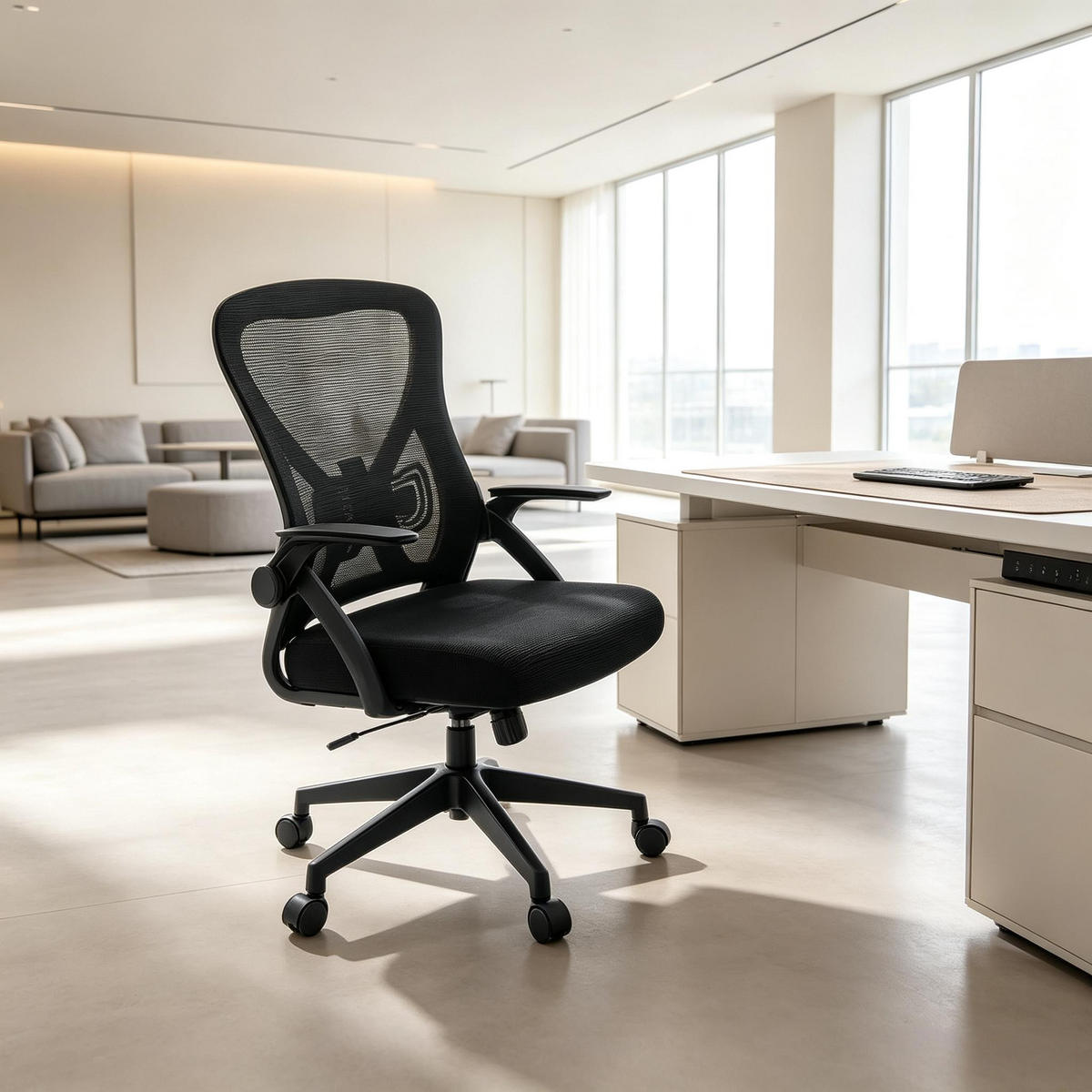 DREHSTUHL ergonomisches Design höhenverstellbar bis 150 kg - Schwarz, Leder (47/102/42cm) - Gisaae