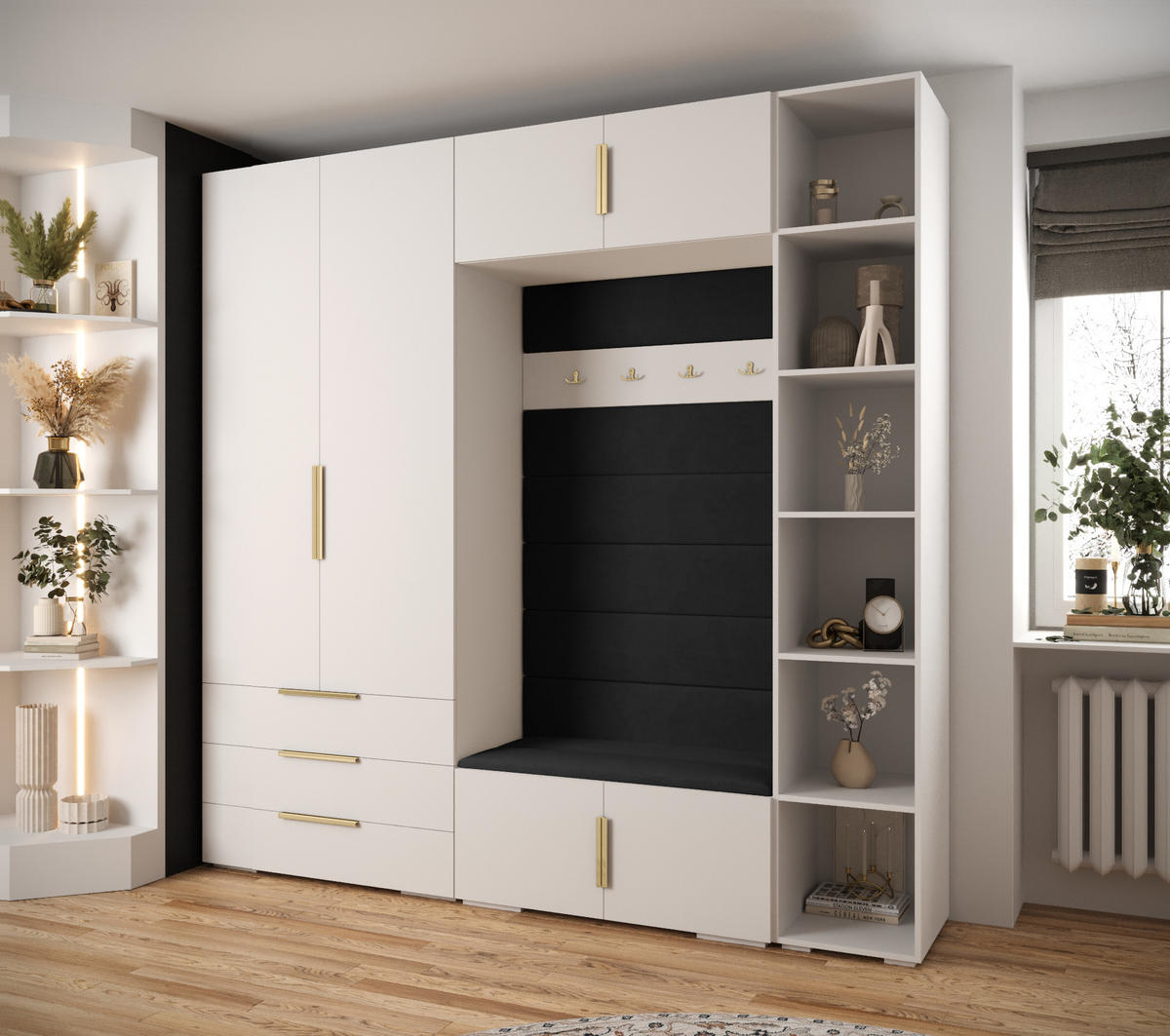 GARDEROBEN-SET 236,7/240/47 - Goldfarben/Schwarz, Holz/Kunststoff (240/236.7/47cm) - Abiks Möbel