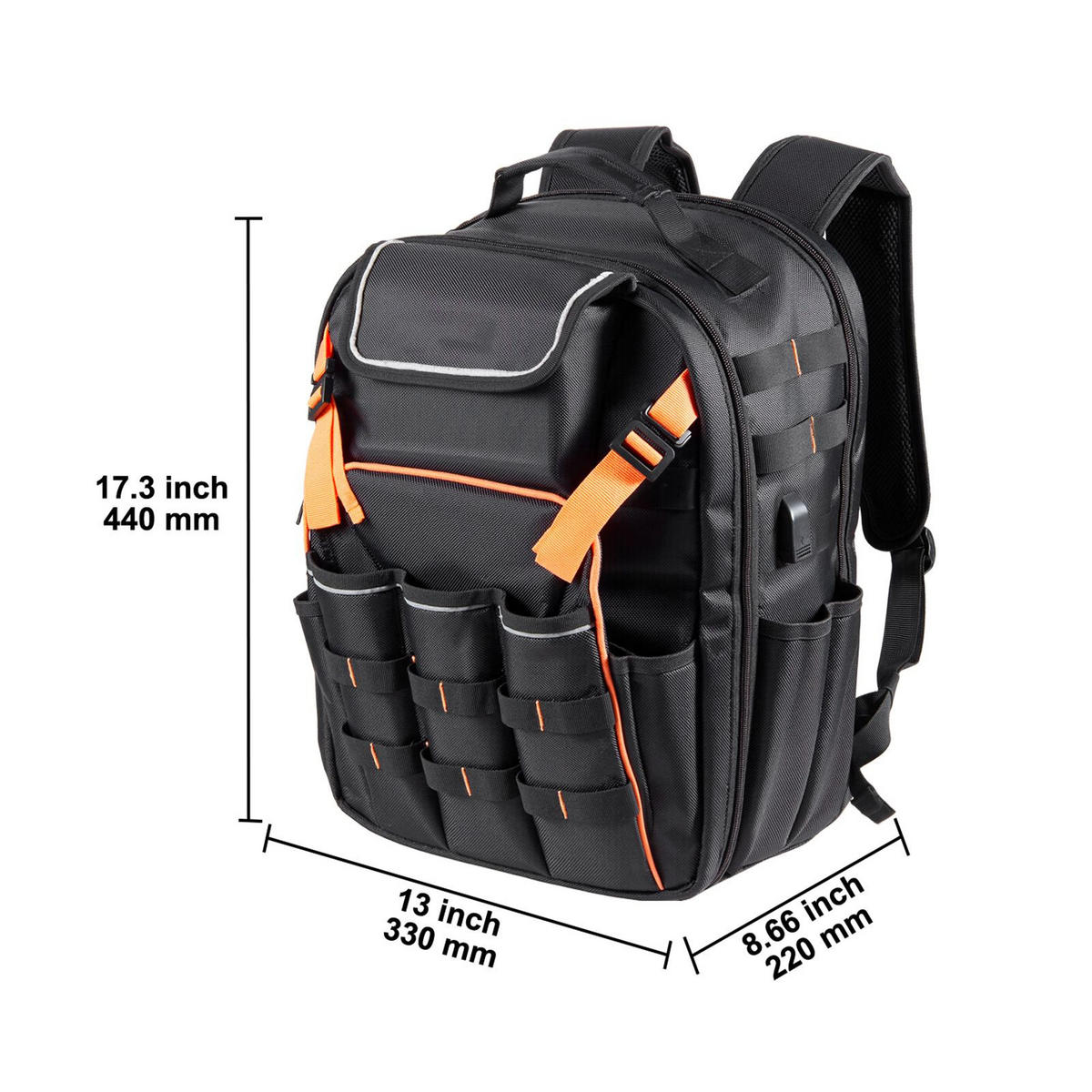 WERKZEUGTASCHE Profi Werkzeugrucksack 45 Taschen mit Laptopfach und verstärktem Stoffboden - Naturfarben, Metall (10/10/10cm) - Raelunyi