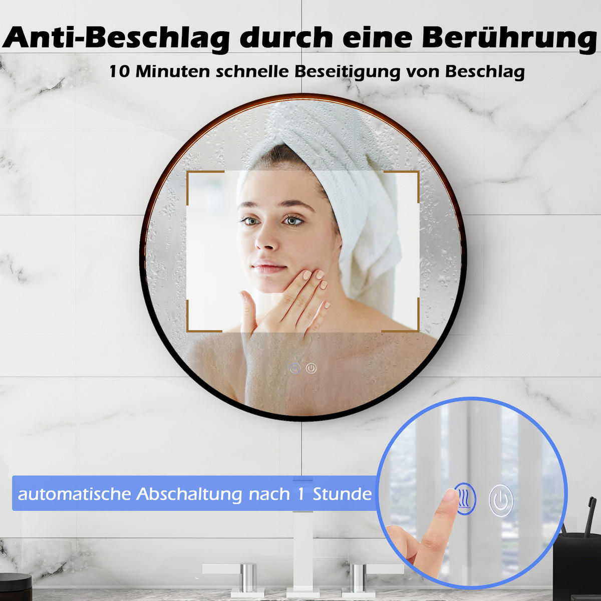 BADEZIMMERSPIEGEL Schwarz - Schwarz, Glas (60/4.5/60cm) - COSTWAY